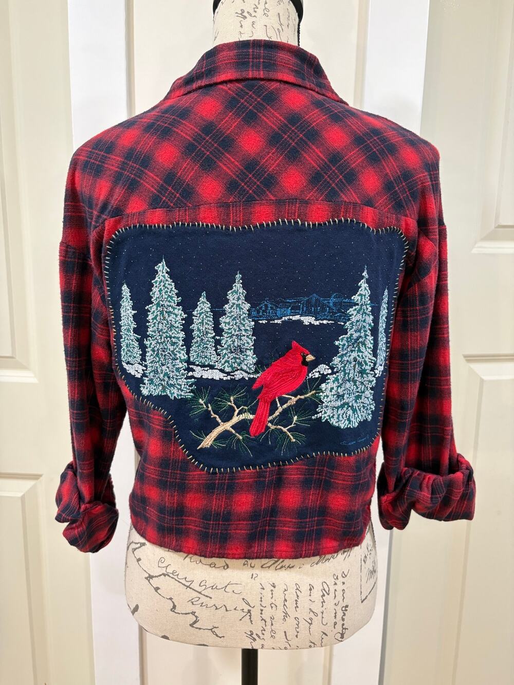 Grunge X Cottage Winter Cardinal Reworked Plaid Flannel Shirt Size Small